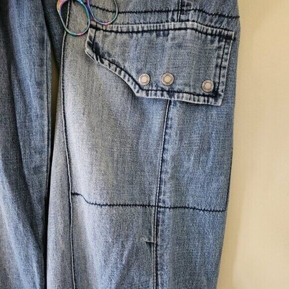 EDC by Esprit Jeans Women Youth US 9 Faded Blue Cropped Faux Cargo Pockets Y2K - Picture 11 of 16